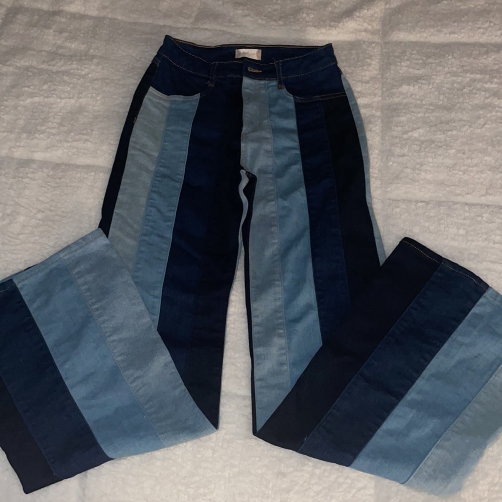 Altar’d State Vertical Striped Multicolor Flare Jeans NWOT - Picture 4 of 7